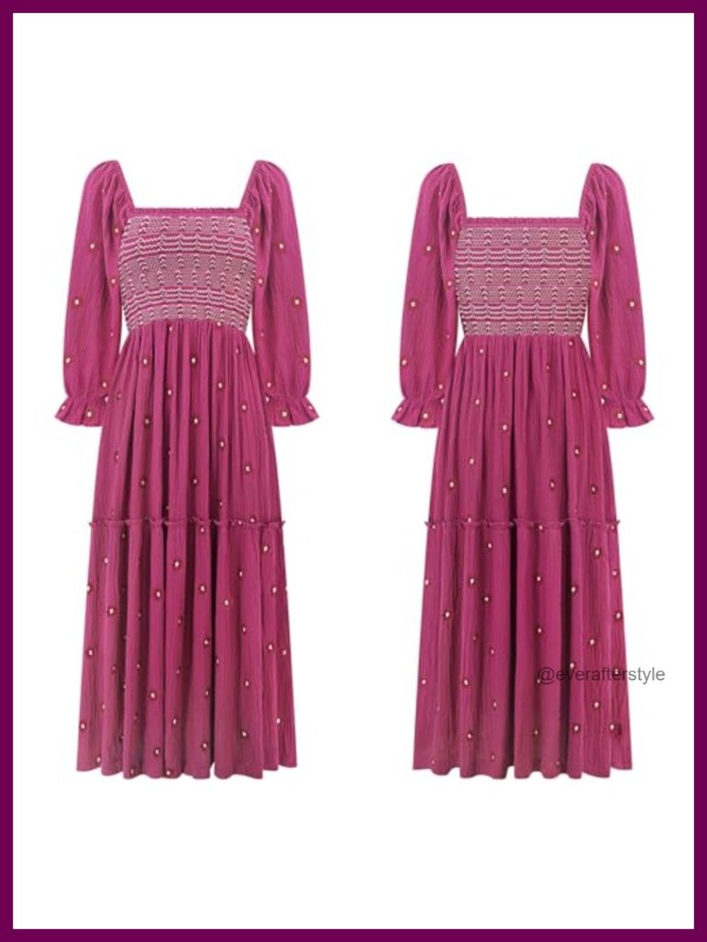 Cotton Floral Embroidered Boho Midi Dress with Pockets - Picture 5 of 6